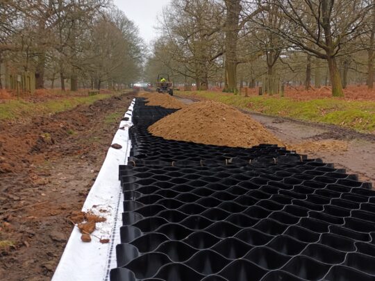 No Dig Tree Root Protection Geocells ensure tree roots are protected from vehicles by confining the sub-base and stabilising the ground.