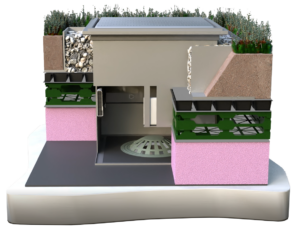 ABG Blueroof chamber illustration for a Blue Roof system for a green roof system