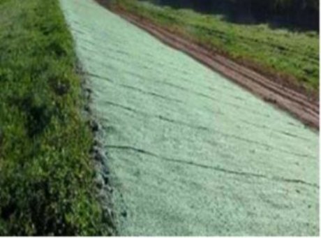 Seeding and filling of the mat was achieved using hydroseeding, using a mixture of organic fibres and seed mix
