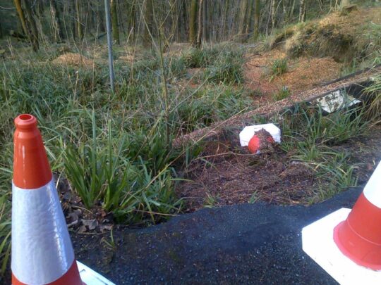Translational slip cutting into the road causing closure of this spine road through the Forest of Bowland
