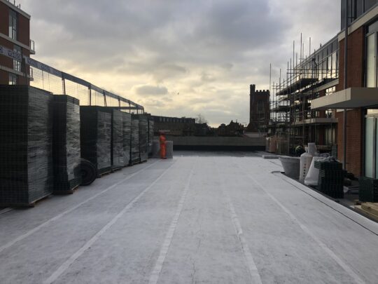 Roofdrain geocomposite installed above main attenuation voids on the green roof areas 