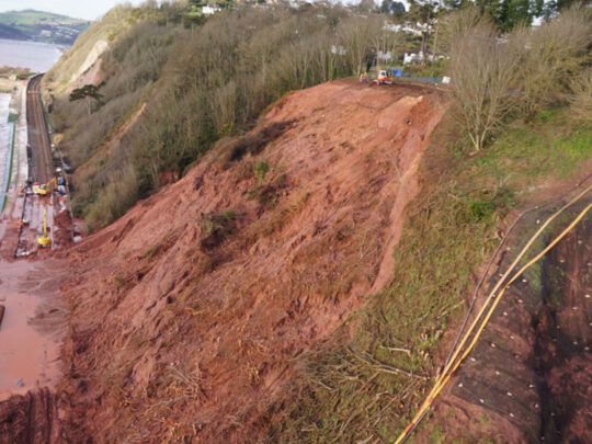 Land slide onto The South Devon Railway line following storms in February 2014 